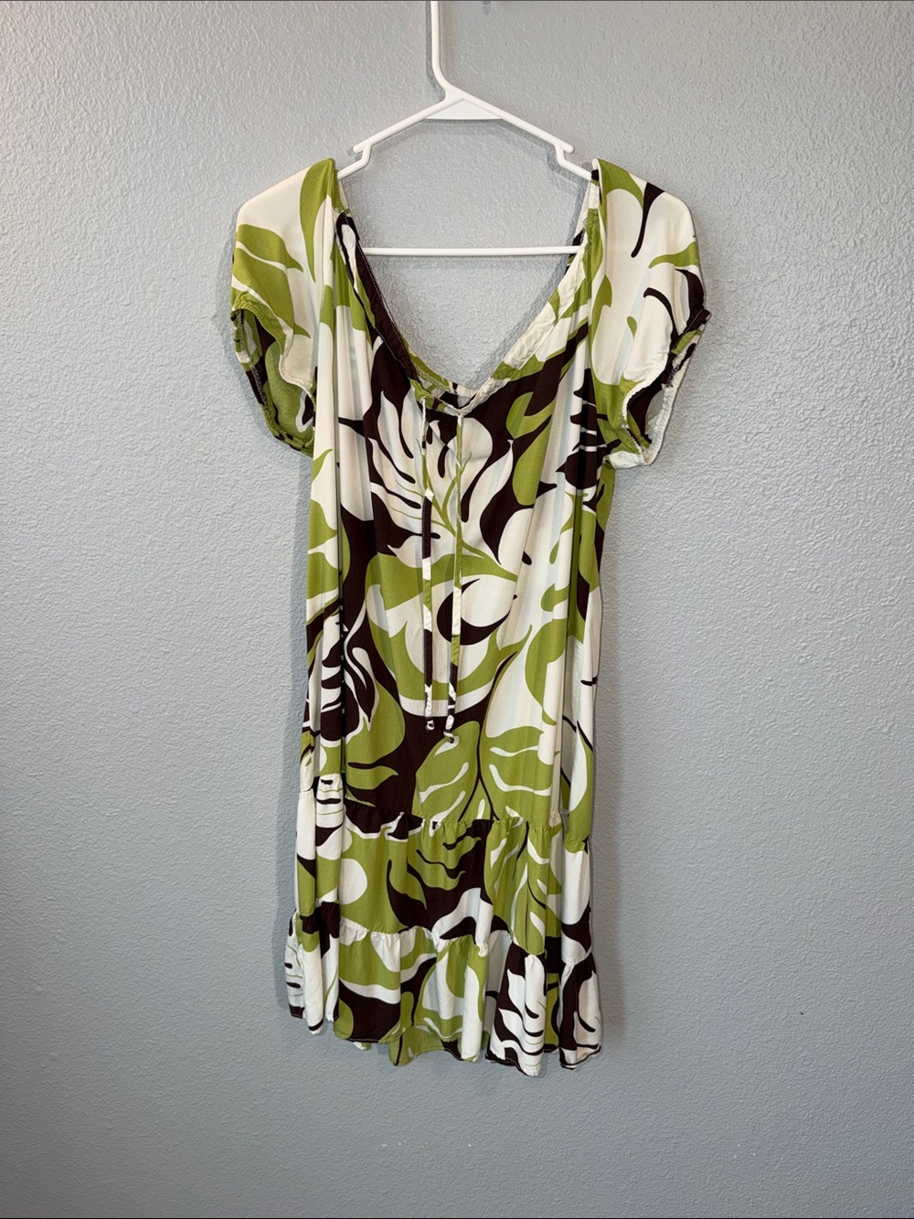 One Papaya Hawaiian Green & White Abstract Print Dress